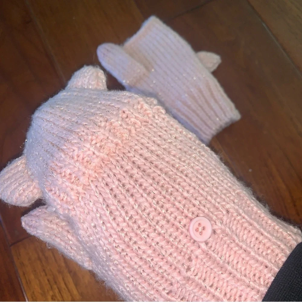 GAP Kids Girls Pink Cat Covertible Kitten Mittens Fingerless Gloves Size S 5/6